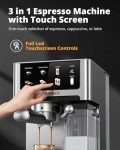 AIRMSEN Espresso and Cappuccino Machine - 20 Bar Dual Boiler Latte Machines with Automatic Milk Frother - 3 in 1 Coffee Maker with LED Touch Control - Stainless Steel, Silver