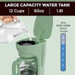MÜELLERHOME 12-Cup Drip Sage Green Coffee Maker, Borosilicate Carafe, Auto-Off, Reusable Filter, Anti-Drip, Keep-Warm Function, Clear Water Level Window, Green Kitchen Accessories & Décor