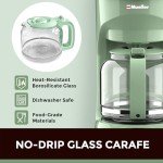MÜELLERHOME 12-Cup Drip Sage Green Coffee Maker, Borosilicate Carafe, Auto-Off, Reusable Filter, Anti-Drip, Keep-Warm Function, Clear Water Level Window, Green Kitchen Accessories & Décor