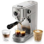 HiBREW H10B Programmable Espresso Machine, Brushed Stainless Steel, Adjustable Temperature and Cup Volume, Steam Wand for Milk Frother