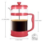 Utopia Kitchen 51 Ounce 1.5 Liter French Press Coffee Maker, Tea Maker, Travel Coffee Presses, Heat Resistant Thickened Borosilicate Coffee Pot for Camping Travel Gifts, Red Pack of 1