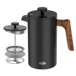 IKAPE French Press Coffee Maker, 34 OZ 304 Stainless Steel Espresso Coffee & Tea Maker with 4 Level Filtration System(Black)