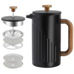 Rorence 34oz French Press Coffee Maker, Coffee Press with Real Wood Handle & Plunger Head, Double Wall Insulation & Dual-Filter Screen, incl. replaced filters & instructions, Black