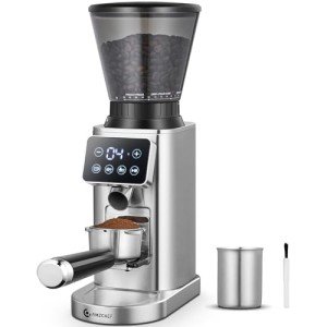 AMZCHEF Coffee Grinder, Coffee Bean Grinder for Home Use with Precise Grinding, LED Control Panel, Detachable Funnel Stand, 24 Grind Settings,Silver