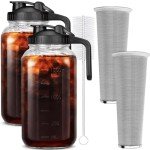 HomeCheer 2 Set 64 oz (2 Quart), Black Cold Brew Coffee Maker, Iced Tea Machines, Thick Glass with Pour Spout Handle Lid, Stainless Steel Filter for Iced Coffee, Fruit Drinks or Sun Tea (2)