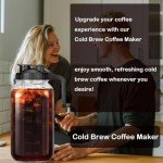 HomeCheer 2 Set 64 oz (2 Quart), Black Cold Brew Coffee Maker, Iced Tea Machines, Thick Glass with Pour Spout Handle Lid, Stainless Steel Filter for Iced Coffee, Fruit Drinks or Sun Tea (2)
