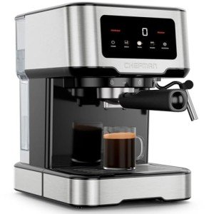 Chefman CraftBrew Espresso Machine, 15-Bar Pump Digital Espresso Maker w/Steam Wand for Latte & Cappuccino, Compact Espresso Coffee Machine w/ 1.8L Removable Water Reservoir - Stainless Steel