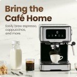 Chefman CraftBrew Espresso Machine, 15-Bar Pump Digital Espresso Maker w/Steam Wand for Latte & Cappuccino, Compact Espresso Coffee Machine w/ 1.8L Removable Water Reservoir - Stainless Steel