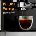 Chefman CraftBrew Espresso Machine, 15-Bar Pump Digital Espresso Maker w/Steam Wand for Latte & Cappuccino, Compact Espresso Coffee Machine w/ 1.8L Removable Water Reservoir - Stainless Steel