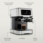 Chefman CraftBrew Espresso Machine, 15-Bar Pump Digital Espresso Maker w/Steam Wand for Latte & Cappuccino, Compact Espresso Coffee Machine w/ 1.8L Removable Water Reservoir - Stainless Steel