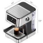 Chefman CraftBrew Espresso Machine, 15-Bar Pump Digital Espresso Maker w/Steam Wand for Latte & Cappuccino, Compact Espresso Coffee Machine w/ 1.8L Removable Water Reservoir - Stainless Steel