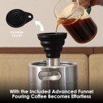 Stainless Steel 128 oz Nitro Cold Brew Coffee Maker - Portable Mini Keg System - with Stout Creamer Faucet Large Home Keg - Collapsible Funnel & Drip Mat