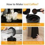 Sunvivi 20 Oz Iced Coffee Maker for Ground Coffee, Cold Brew Tea Maker with Reusable Coffee Filter and Insulated Pitcher, Single Serve Machine for Home, Strength Control for Flavor, Black