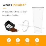 Sunvivi 20 Oz Iced Coffee Maker for Ground Coffee, Cold Brew Tea Maker with Reusable Coffee Filter and Insulated Pitcher, Single Serve Machine for Home, Strength Control for Flavor, Black