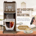 NOBLE VISTA Hot And Iced Coffee Maker, Milk Frother, K Cup, Ground Coffee, Tea, 6-14 OZ Brew, 52 OZ Water Tank, Brown