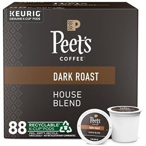 Peet's Coffee, Dark Roast Keurig K-Cup Pods - House Blend 88 Count (4 Boxes of 22 K-Cup Pods)