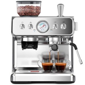 Espresso Machine with Grinder, Stainless Steel 20 Bar Semi-Automatic Expresso Coffee Machines, Featuring a Milk Frother, Steam Wand, Removable Water Tank for Latte, Macchiato, Cappuccino