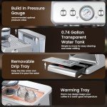 Espresso Machine with Grinder, Stainless Steel 20 Bar Semi-Automatic Expresso Coffee Machines, Featuring a Milk Frother, Steam Wand, Removable Water Tank for Latte, Macchiato, Cappuccino