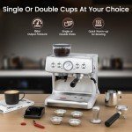 Espresso Machine with Grinder, Stainless Steel 20 Bar Semi-Automatic Expresso Coffee Machines, Featuring a Milk Frother, Steam Wand, Removable Water Tank for Latte, Macchiato, Cappuccino