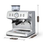 Espresso Machine with Grinder, Stainless Steel 20 Bar Semi-Automatic Expresso Coffee Machines, Featuring a Milk Frother, Steam Wand, Removable Water Tank for Latte, Macchiato, Cappuccino