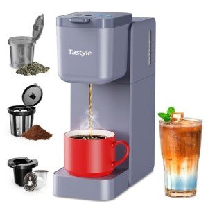 Tastyle Single Serve Coffee Maker for K Cup, Ground and Tea, Hot and Iced Coffee Machines with Bold Setting, 6 to 16 Oz Brew Sizes, Compact for Small Spaces, Gray (2.0 Version)