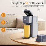 Tastyle Single Serve Coffee Maker for K Cup, Ground and Tea, Hot and Iced Coffee Machines with Bold Setting, 6 to 16 Oz Brew Sizes, Compact for Small Spaces, Gray (2.0 Version)