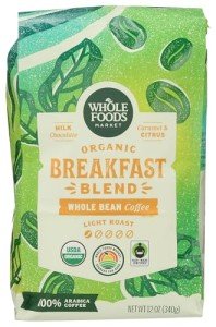 Whole Foods Market, Organic Breakfast Blend Coffee, Whole Bean, Light Roast, 12 Ounce