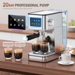 QJA Espresso Machine, 20 Bar Compact Espresso Maker with Steam Milk Frother, Stainless Steel Coffee Machine with 57.5oz Removable Water Tank & LED Touchscreen Monitors for Latte (2025 updated model)
