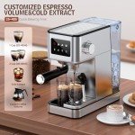 QJA Espresso Machine, 20 Bar Compact Espresso Maker with Steam Milk Frother, Stainless Steel Coffee Machine with 57.5oz Removable Water Tank & LED Touchscreen Monitors for Latte (2025 updated model)