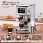 QJA Espresso Machine, 20 Bar Compact Espresso Maker with Steam Milk Frother, Stainless Steel Coffee Machine with 57.5oz Removable Water Tank & LED Touchscreen Monitors for Latte (2025 updated model)