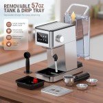 QJA Espresso Machine, 20 Bar Compact Espresso Maker with Steam Milk Frother, Stainless Steel Coffee Machine with 57.5oz Removable Water Tank & LED Touchscreen Monitors for Latte (2025 updated model)