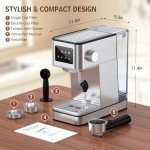QJA Espresso Machine, 20 Bar Compact Espresso Maker with Steam Milk Frother, Stainless Steel Coffee Machine with 57.5oz Removable Water Tank & LED Touchscreen Monitors for Latte (2025 updated model)