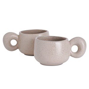 Uaral Cermic Small Coffee Mugs 10 Ounce Cappuccino Mugs Handmade Mug Set with One-finger Handle for Mocca,Latte,Cereal,Yogurt and Beverage,Set of 2(Cream)