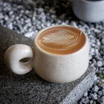 Uaral Cermic Small Coffee Mugs 10 Ounce Cappuccino Mugs Handmade Mug Set with One-finger Handle for Mocca,Latte,Cereal,Yogurt and Beverage,Set of 2(Cream)