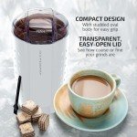 OVENTE Electric Coffee Grinder for Beans, Spices and More, 2.5Oz Compact Grinding Mill, Spice Grinder with Stainless Steel Blade, Pulse Button Operation and Transparent Easy to Open Lid, White CG225W