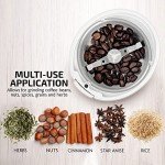 OVENTE Electric Coffee Grinder for Beans, Spices and More, 2.5Oz Compact Grinding Mill, Spice Grinder with Stainless Steel Blade, Pulse Button Operation and Transparent Easy to Open Lid, White CG225W
