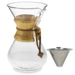 Oodle Coffee Pour Over Coffee Maker, Wood and Glass, 600ml with Stainless Steel Filter, 5 x 9 inches