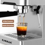 CHULUX Cold Brew Espresso Machine, 20 Bar Stainless Steel Touchscreen Cappuccino & Latte Machine with Steam Wand for Home