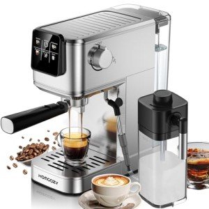 20 Bar Espresso Coffee Machine with Rapid Cold Brew Technology, Separate Milk Tank, Touch Screen Control, Water Tank, Ideal for Lattes, Cappuccinos, Americano, Home & Office Use, Stainless Steel