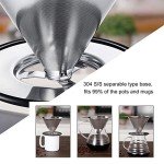 LHS Pour Over Coffee Dripper Stainless Steel Coffee Filter Metal Cone Filter Paperless Reusable Coffee Filter Single Cup Coffee Maker 1-2 Cup With Non-slip Cup Stand and Cleaning Brush