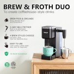Tastyle Single Serve Coffee Maker with Detachable Milk Frother, Iced and Hot Coffee Machine for K Cup & Grounds, 40oz Removable Water Reservoir, 6 Brew Sizes, Fits 7.3" Travel Mug, Black