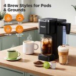 Tastyle Single Serve Coffee Maker with Detachable Milk Frother, Iced and Hot Coffee Machine for K Cup & Grounds, 40oz Removable Water Reservoir, 6 Brew Sizes, Fits 7.3" Travel Mug, Black