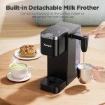 Tastyle Single Serve Coffee Maker with Detachable Milk Frother, Iced and Hot Coffee Machine for K Cup & Grounds, 40oz Removable Water Reservoir, 6 Brew Sizes, Fits 7.3" Travel Mug, Black