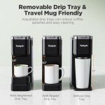 Tastyle Single Serve Coffee Maker with Detachable Milk Frother, Iced and Hot Coffee Machine for K Cup & Grounds, 40oz Removable Water Reservoir, 6 Brew Sizes, Fits 7.3" Travel Mug, Black