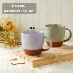Morandi Color Ceramic Coffee Mugs Set of 6 (Large),18 oz Coffee Cups with Handle, Latte Mug, Big Mug for Women, Men, Great for Tea Hot Chocolate, Microwave Safe, Modern, Unique Style for Any Kitchen