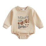 Chloefairy Newborn Baby Boy Girl Bubble Romper Mama's Little Coffee Bean Onesie Sweatshirt Ovesized Bodysuit Infant Fall Outfit (Apricot, 0-3 Months)