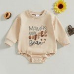 Chloefairy Newborn Baby Boy Girl Bubble Romper Mama's Little Coffee Bean Onesie Sweatshirt Ovesized Bodysuit Infant Fall Outfit (Apricot, 0-3 Months)
