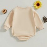 Chloefairy Newborn Baby Boy Girl Bubble Romper Mama's Little Coffee Bean Onesie Sweatshirt Ovesized Bodysuit Infant Fall Outfit (Apricot, 0-3 Months)
