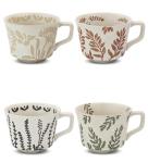 LINVIA Ceramic Coffee Mug, 12 oz Novelty Unique Teacup with Large Handle, Stoneware Cup for Tea Mocha Latte Cappuccino Espresso (Set of 4, Butterfly Grass Ivy and Leaf)