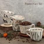 LINVIA Ceramic Coffee Mug, 12 oz Novelty Unique Teacup with Large Handle, Stoneware Cup for Tea Mocha Latte Cappuccino Espresso (Set of 4, Butterfly Grass Ivy and Leaf)